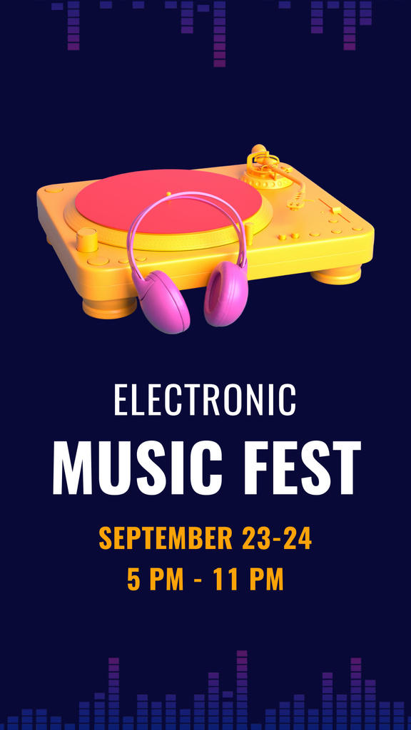 Electronic Music Fest With Turntable And Headphones Instagram Story Tasarım Şablonu