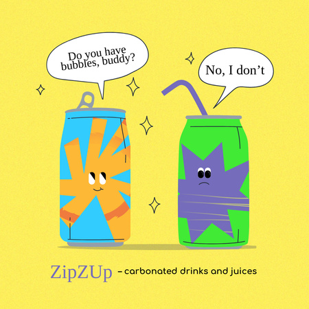 Cute Juices Characters in Cans Instagram Design Template