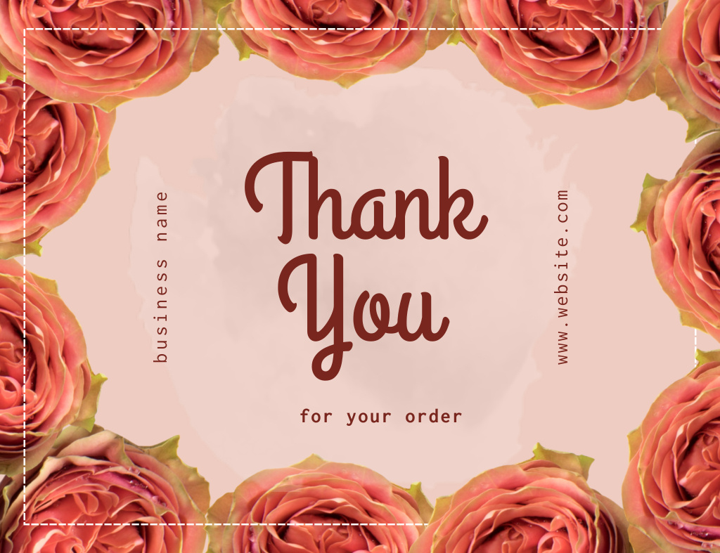 Thank You for Order Letter in Frame of Roses Thank You Card 5.5x4in Horizontal – шаблон для дизайна