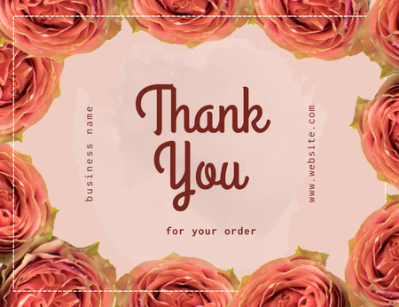 Thank You Letter for Order with Roses Frame Thank You Card 5.5x4in Horizontal Design Template