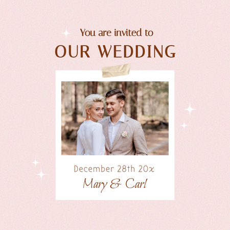 Wedding Announcement with Young Happy Newlyweds Instagram Design Template