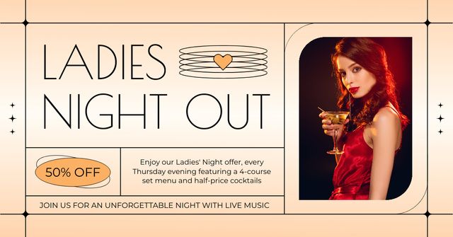Plantilla de diseño de Huge Discount on Light Cocktails on Lady's Night Facebook AD 