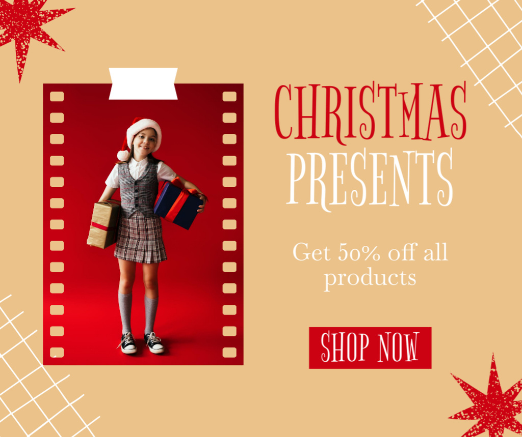 Ontwerpsjabloon van Facebook van Discount on Christmas Gifts