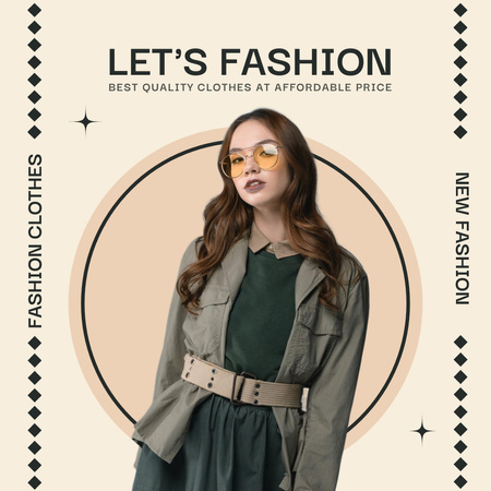 Young Lady in Grey Jacket for New Fashion Arrival Ad Instagram Design Template