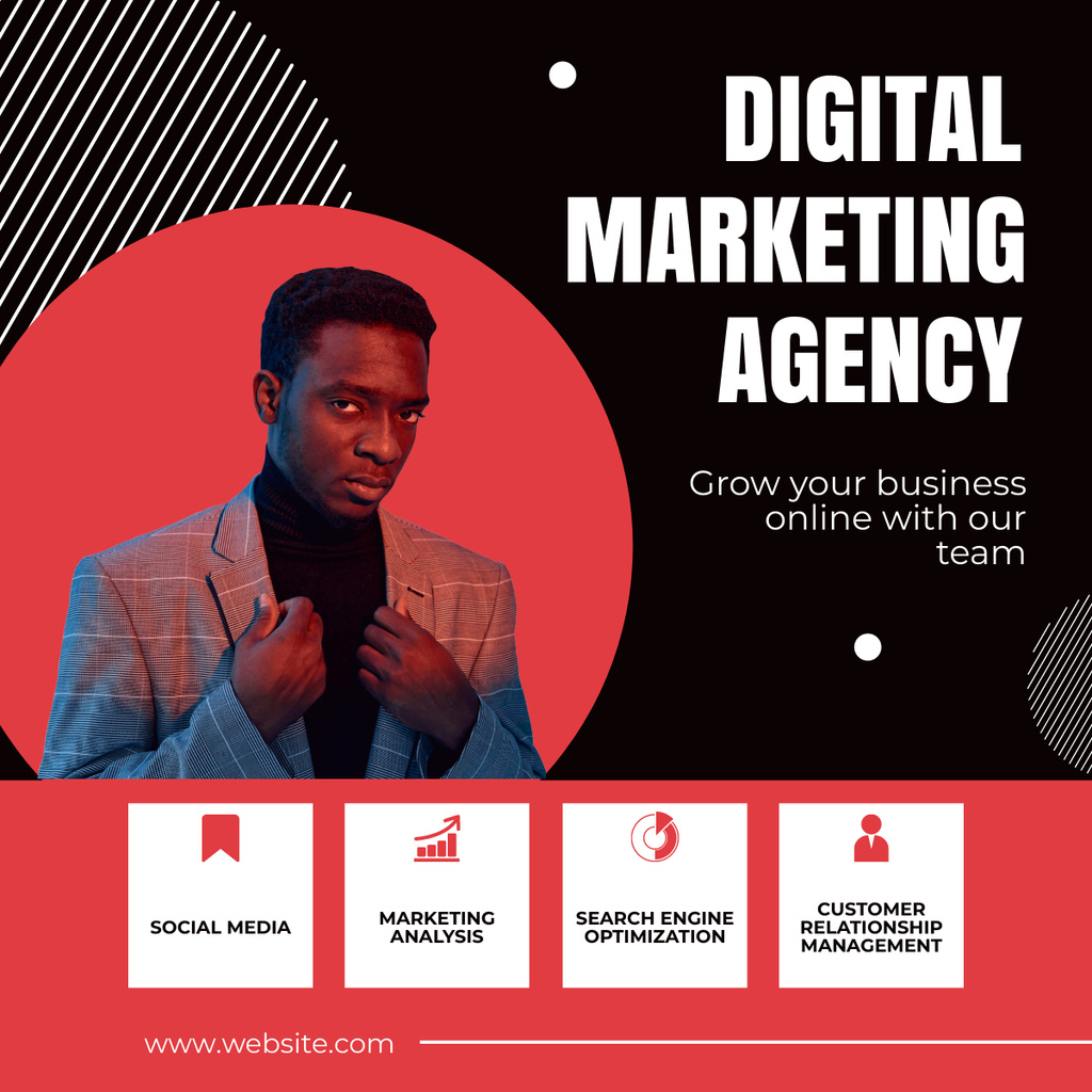 Digital Marketing Agency Ad with Stylish African American Man LinkedIn post Modelo de Design
