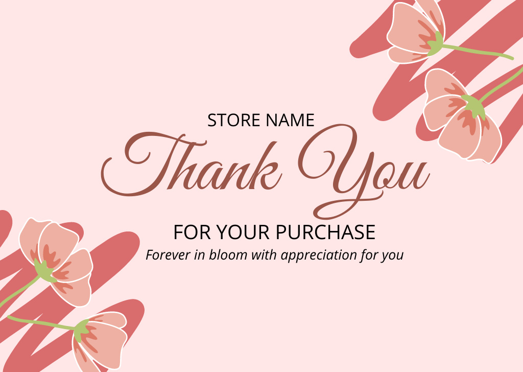 Thank You Message with Pink Wildflowers Card Šablona návrhu