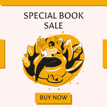 Modèle de visuel Offre spéciale de vente de livres avec une femme lisant - Instagram