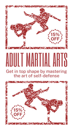 Promoção de cursos de artes marciais para adultos com silhuetas de lutadores Instagram Video Story Modelo de Design