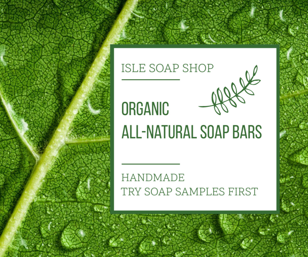Organic Cosmetics Advertisement with Drops on Green Leaf Medium Rectangle Tasarım Şablonu