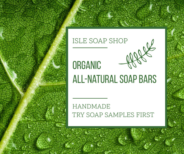 Organic Cosmetics Advertisement with Drops on Green Leaf Medium Rectangle Modelo de Design