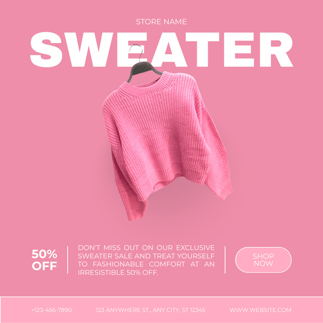 Warm Pink Sweaters Sale Instagram AD Design Template