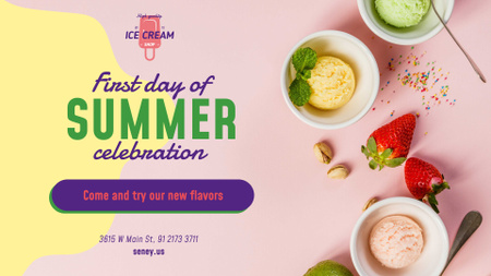 First Day of Summer Sale Colorful Ice Cream FB event cover Design Template