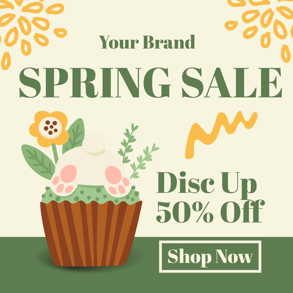 Spring Sale Announcement with Cartoon Pancake Instagram AD Design Template
