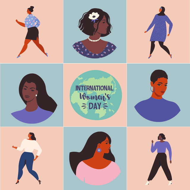 Creative Illustration of Diverse Women on Women's Day Instagramデザインテンプレート