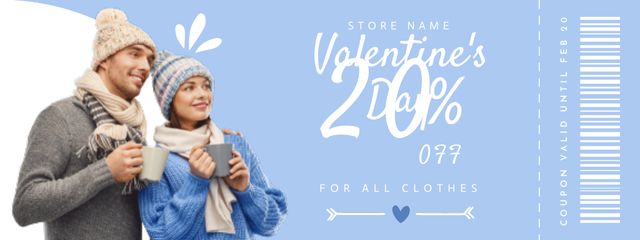 Valentine's Day Sale with Couple in Warm Knitwear Coupon Design Template