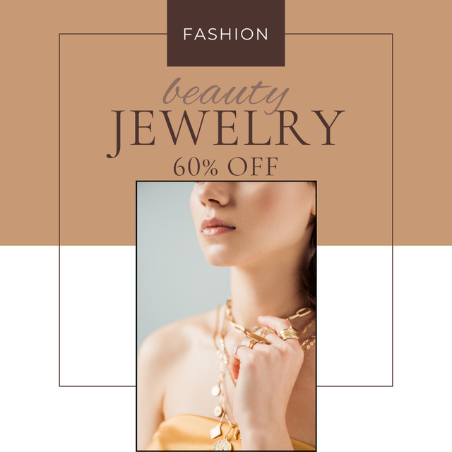 Designvorlage Discount Offer on Jewelry with Women's Gold Necklace für Instagram