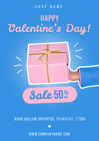 Designvorlage Valentinstagsfeier mit rosafarbenem Geschenk für Poster