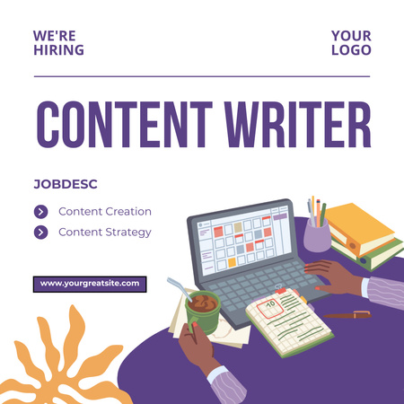 Content Writer Role Open for Applications With Description Instagram Design Template