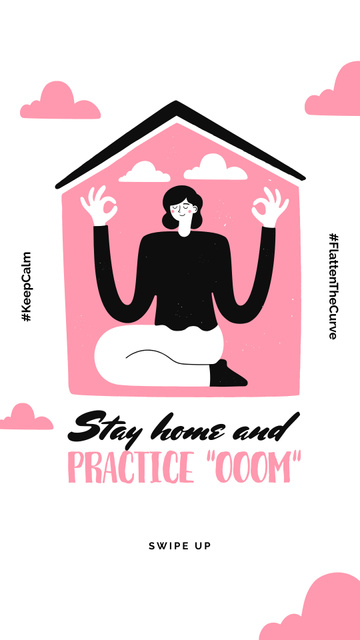 #KeepCalm challenge Woman meditating at Home Instagram Story Design Template