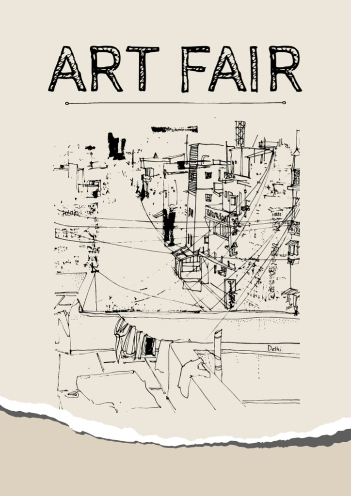 Art Fair Announcement with Drawing Flyer A4 Tasarım Şablonu