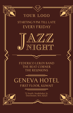 Plantilla de diseño de Noche de jazz en hotel con marco ornamental Invitation 5.5x8.5in 