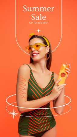 Ontwerpsjabloon van Instagram Story van Summer Cream Sale with Girl in Yellow Sunglasses