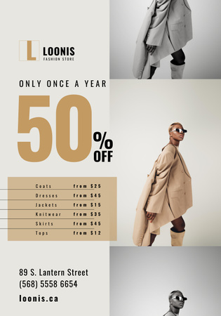 Fashion Store Sale with Woman in Sunglasses Poster 28x40in Design Template