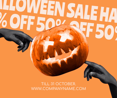 Template di design Annuncio di vendita di Halloween con zucca raccapricciante Facebook