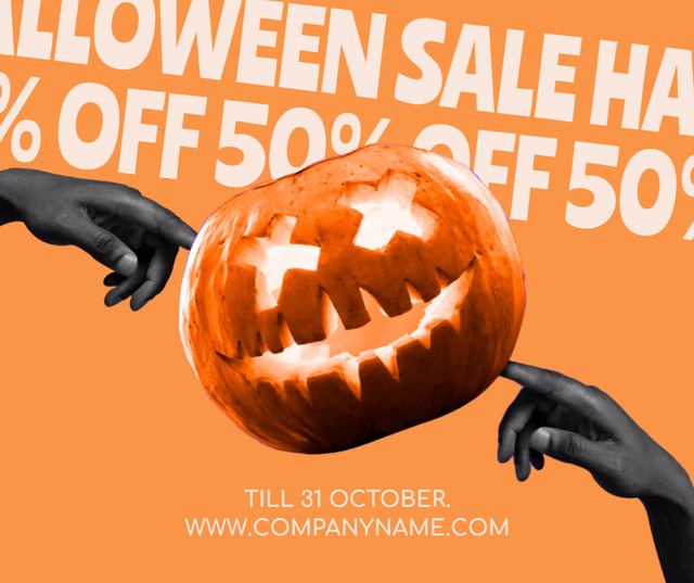Ontwerpsjabloon van Facebook van Halloween  Sale Announcement with Creepy Pumpkin