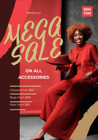 Fashion Sale with Woman Dressed in Red Flyer A7 Design Template