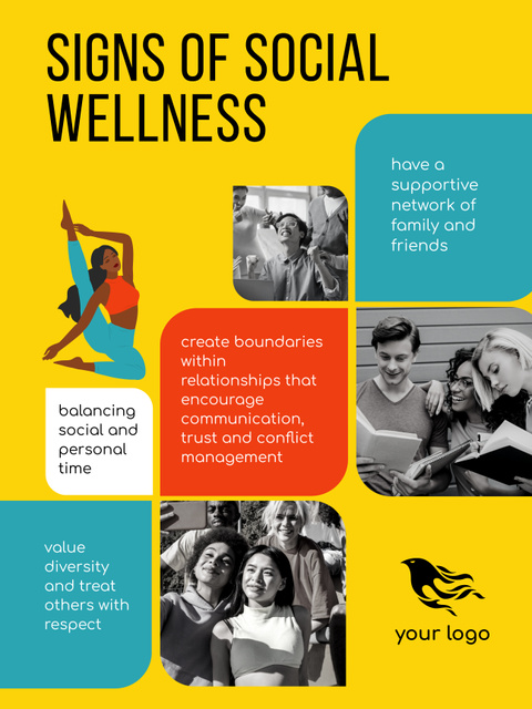 Szablon projektu Signs of Social Wellness with Yogini Poster 36x48in