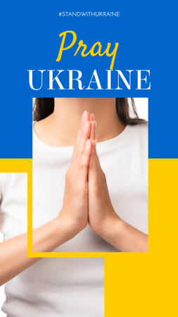 Pray For Peace in Ukraine Slogan with Woman on Blue and Yellow Instagram Story Design Template