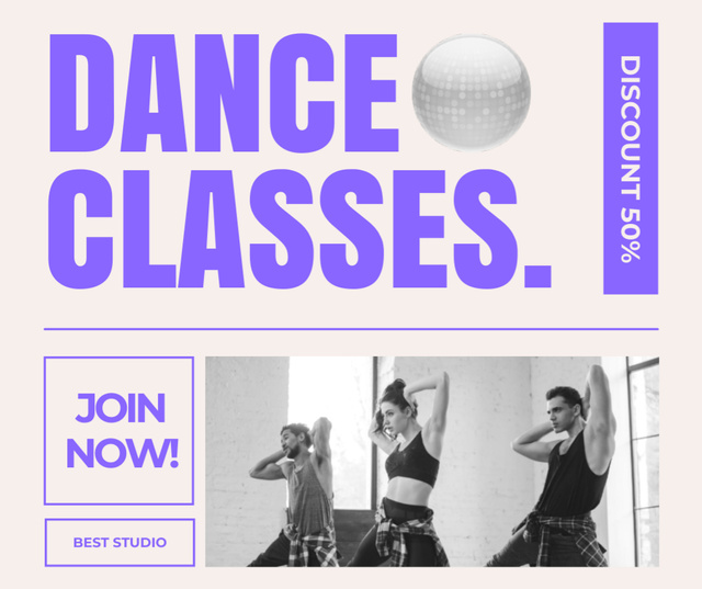 Dance Classes with Discount with People dancing in Studio Facebookデザインテンプレート