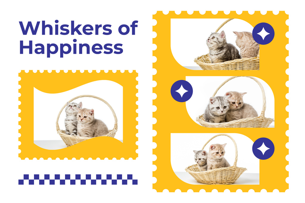 Designvorlage Cute Fluffy Kittens in Basket für Mood Board
