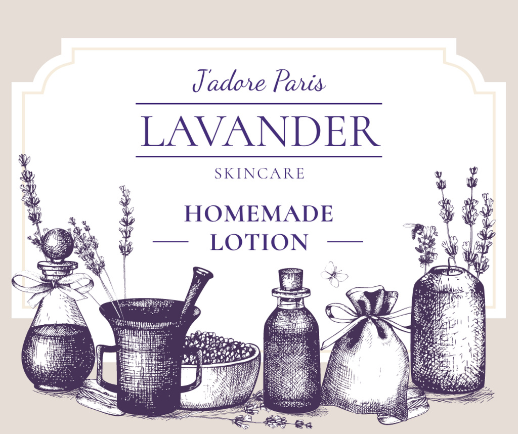 Designvorlage Homemade Cosmetics with Lavender flowers für Facebook