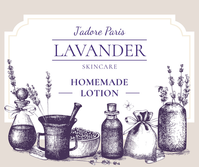 Designvorlage Homemade Cosmetics with Lavender flowers für Facebook