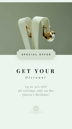 Plantilla de diseño de Joyas de venta de cumpleaños de la reina con diamantes y perlas Instagram Video Story 