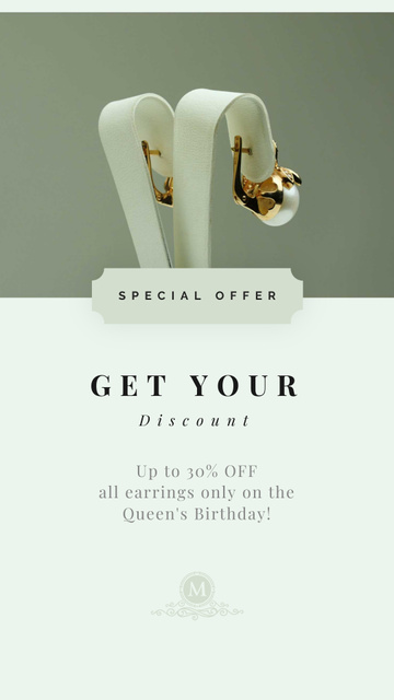 Queen's Birthday Sale Jewelry with Diamonds and Pearls Instagram Video Story Modelo de Design