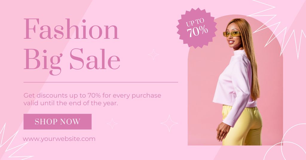 Designvorlage Trendy Outfit With Sunglasses In Pink Sale Offer für Facebook AD