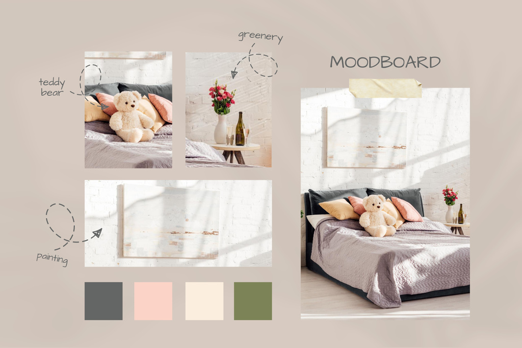 Designvorlage Kids Bedroom Design Pastel für Mood Board