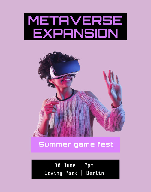 Gaming Festival Announcement with Woman in VR Headset Poster 22x28in Tasarım Şablonu