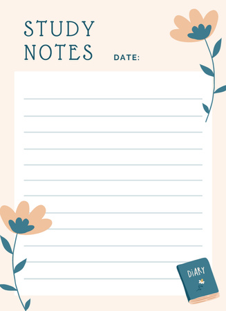 Study Planner with Cute Flowers Notepad 4x5.5in Design Template