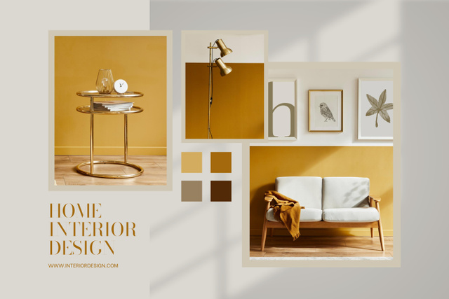 Beige and Golden Interior Design on Grey Mood Board tervezősablon