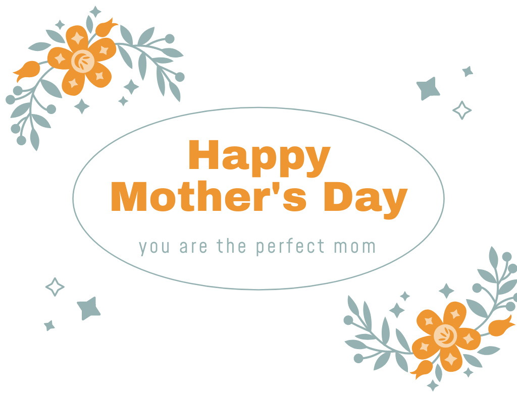 Mother's Day Greeting Text in Simple Floral Layout Thank You Card 5.5x4in Horizontal Tasarım Şablonu