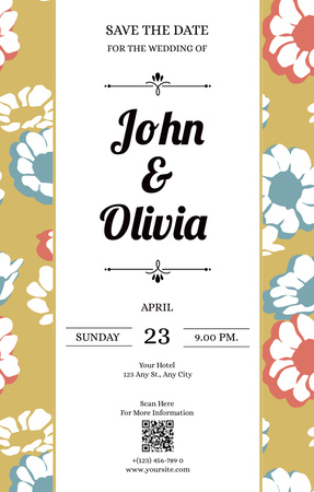 Save the Date Wedding Announcement with Abstract Flowers Invitation 4.6x7.2in Design Template