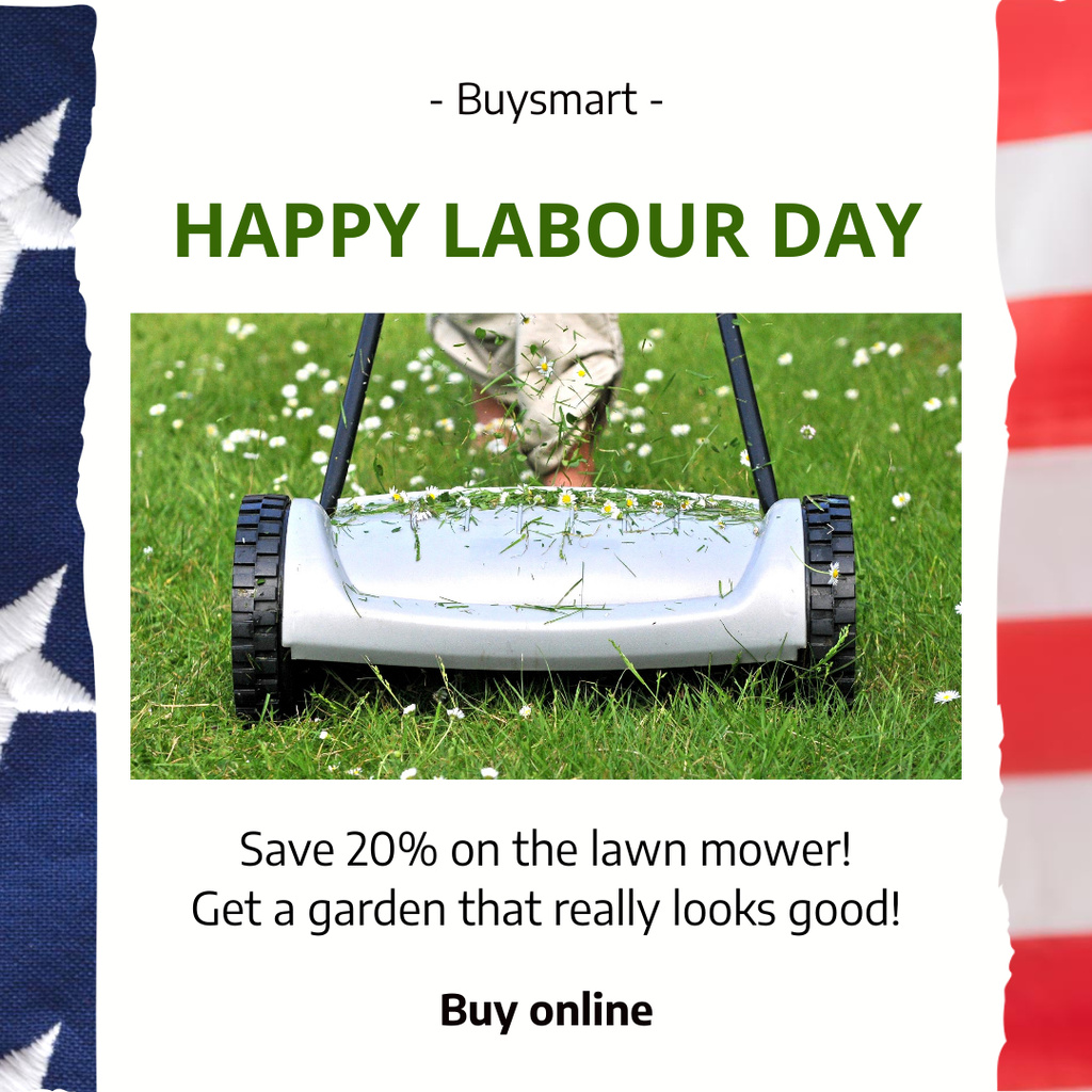 Labor Day Festivity Announcement And Lawn Mower Sale Offer Instagramデザインテンプレート