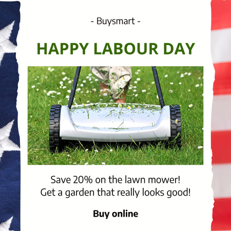 Labor Day Festivity Announcement And Lawn Mower Sale Offer Instagram Design Template