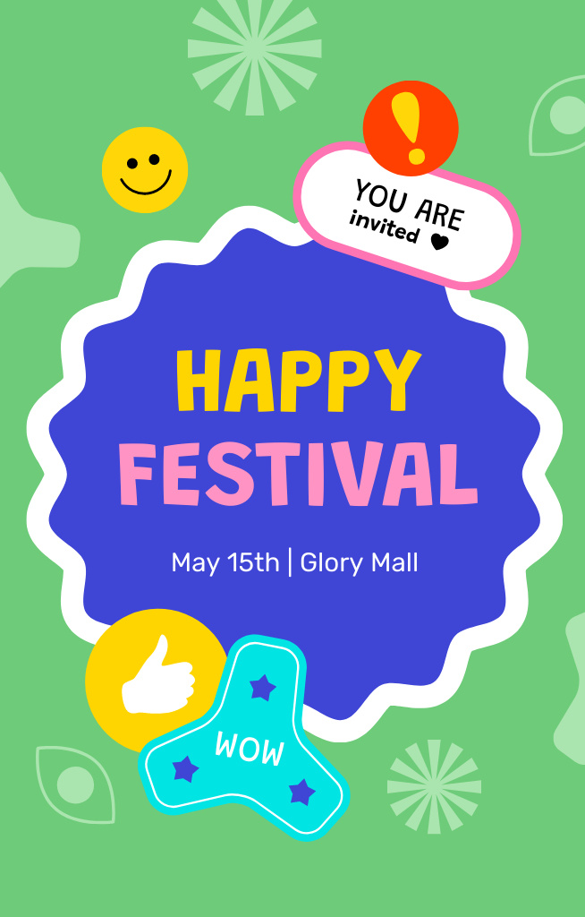 Bright Festival Event Announcement With Emoji Invitation 4.6x7.2in – шаблон для дизайна