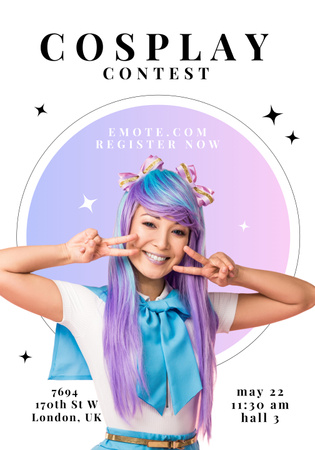 Template di design Autentico annuncio del concorso cosplay con parrucca Poster 28x40in
