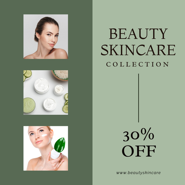 Skincare Ad with Cosmetic with Attractive Woman Instagram Design Template